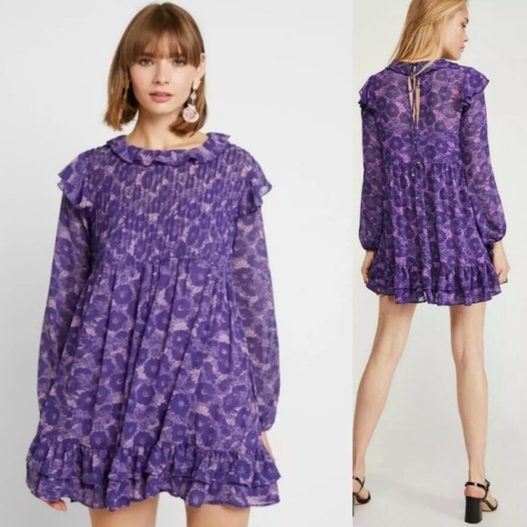 Free People Women's XS These Dreams Violet Combo Minidress EUC Retail $128 - Picture 1 of 13